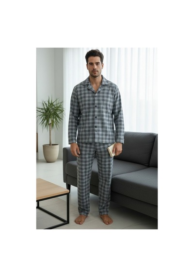 Siyah İnci Erkek Ekoseli %100 Pamuklu Örme Düğmeli Pijama Takım 7985 Mavi Ekose Siyah İnci Erkek Ekoseli %100 Pamuklu Örme Düğmeli Pijama Takım 7985 Mavi Ekose