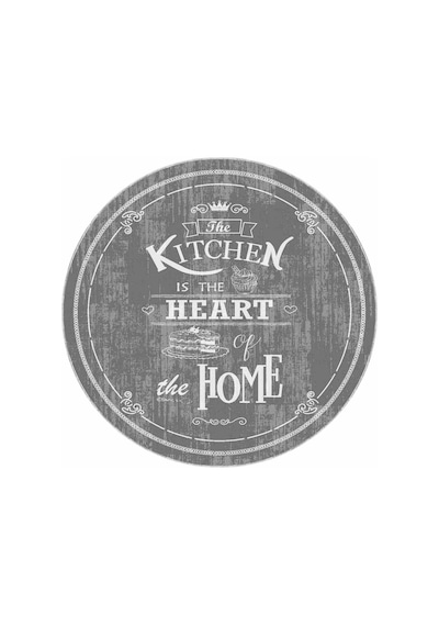 Gri Kaymaz Taban Kitchen Yazılı Yuvarlak Mutfak Halısı Ar436