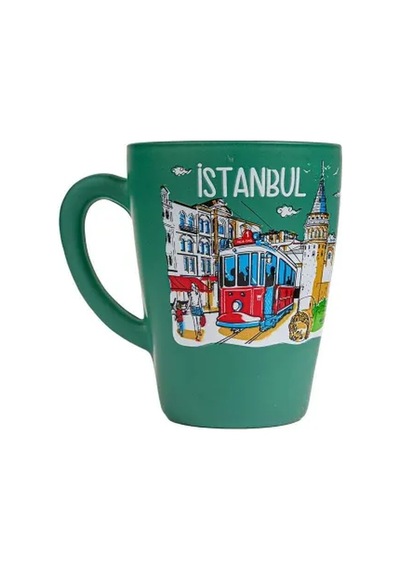 İstanbul Temalı Cam Kupa Bardak Çok Renkli