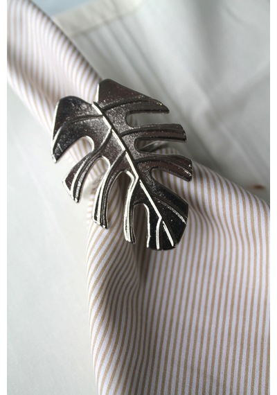 6 Adet Gümüş Tropical Leaf Metal Peçete Halkası - Napkin Ring