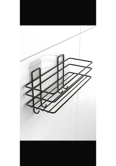 Metal Kancalı Tek Katlı Banyo Rafı Siyah