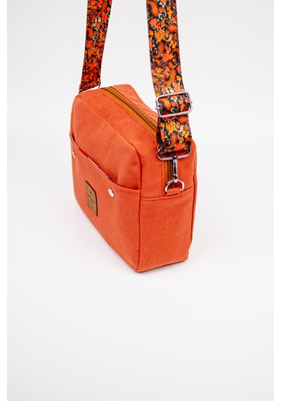 Fabric Craft Bag Çapraz Askılı Kadın Kumaş Omuz Çantası Fermuarlı 27x24 Cm Kiremit