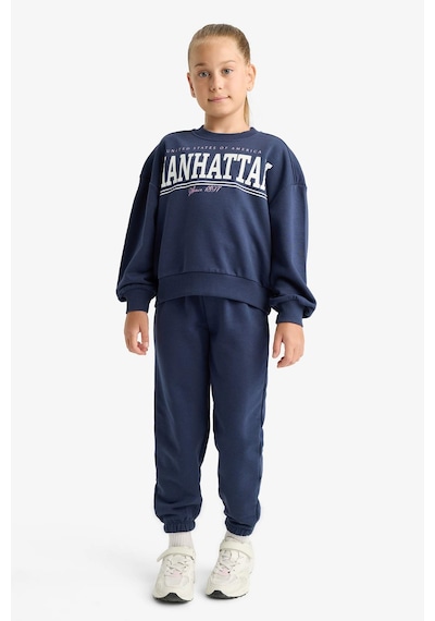 Defacto Kız Çocuk 2li Takım Baskılı Sweatshirt Eşofman Altı E6416a825aunv256 Lacivert