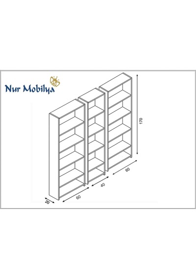 Nur Mobilya 3'lü Köşe Kitaplık Ceviz-beyaz Çok Renkli