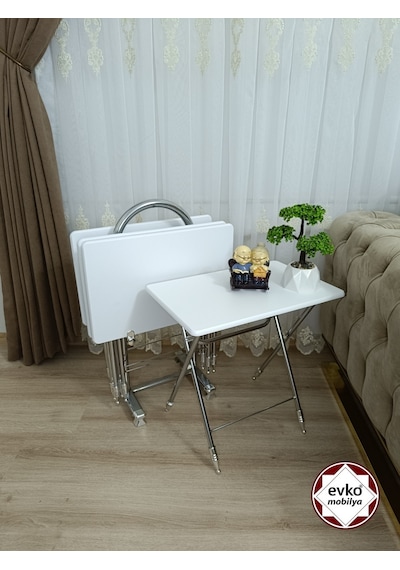 Çanta Zigon Sehpa,4'lü Sehpa, Zigon Sehpası, Mdf Mebran - Beyaz