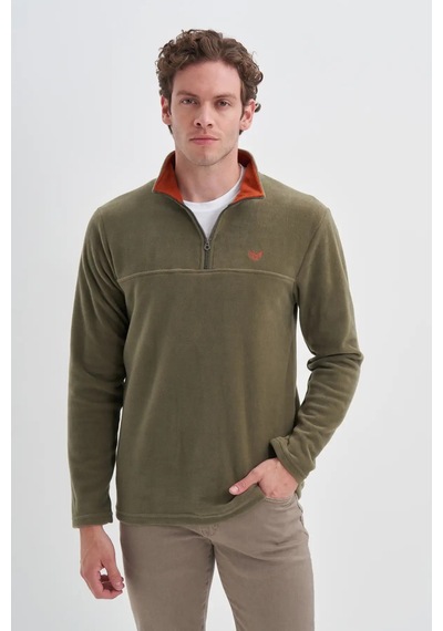 Cazador Yarım Balıkçı Yaka Kalın Polar Regular Fit Sweatshirt-56320 Yeşil