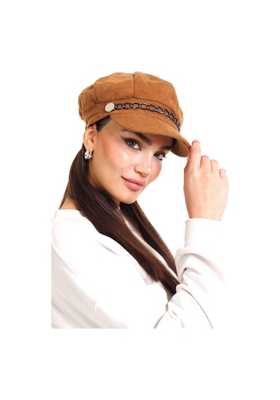 Ladycolor Şapka Zincir Aksesuarlı Kaşe Kumaş Taba Kahverengi
