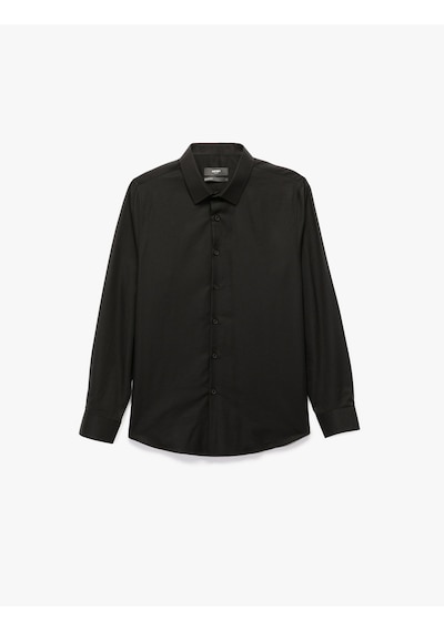 Koton Slim Fit Yarım İtalyan Yaka Uzun Kollu Gömlek Siyah 6wam60157hw Siyah Koton Slim Fit Yarım İtalyan Yaka Uzun Kollu Gömlek Siyah 6wam60157hw Siyah