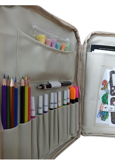 Resim Çantası Kalemlikli Defter Boya Malzemeleri Aktivite Çantası Unisex Kırtasiye Çantası Cok Renkli