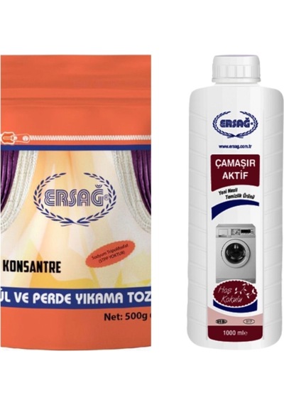 Ersağ Tül Perde Yıkama Tozu & Çamaşır Aktif Sıvısı 500gr+1000ml 1 KG