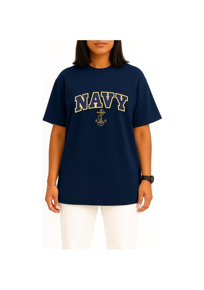 Bahriyeli Collection Oversize Blue Navy Anchor Göğüs Ve Sırt Baskılı Unisex T-shirt Lacivert