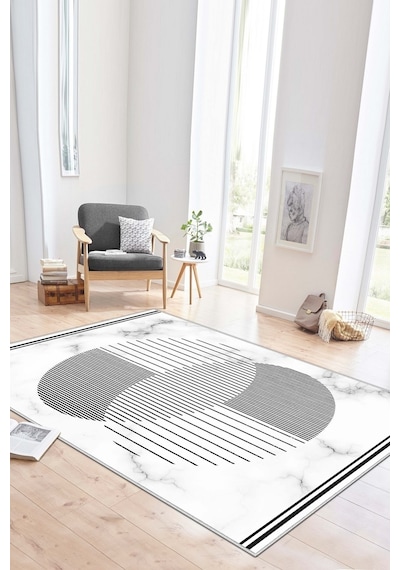 West Home Dijital Baskı Yıkanabilir Kaymaz Taban Beyaz Salon Halısı Mutfak Halısı Yolluk Wh 534 White