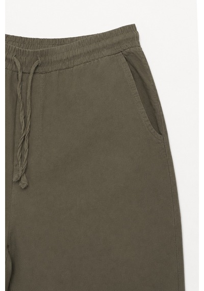 Vamos Bel Lastikli Baggy Fit Keten Pantolon Açık Haki