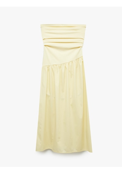 Koton Koton X Sibil Çetinkaya - Drape Detaylı Straplez Midi Elbise Sarı 6sak80121uk