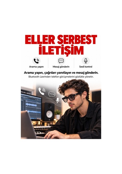 Ultra Aı Akıllı Gözlük 8mp Kamera, 1080p Full Hd Video, Bluetooth, Yapay Zekâ Asistanı Ve Anlık Çeviri Siyah