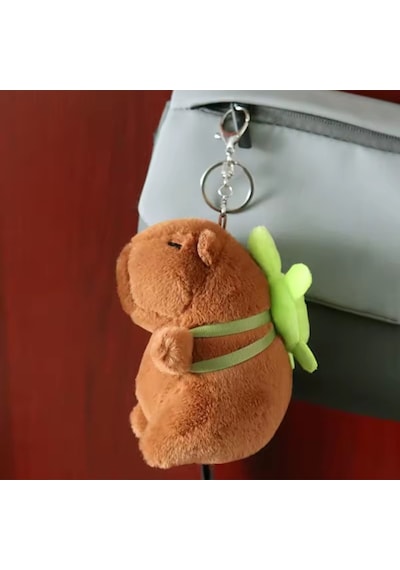 Kapibara Peluş Oyuncak Çanta Süsü Charm Yeşil Sulfat Capybara 12cm Çok Renkli