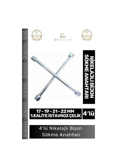 Bijonanahtarı Istavroz Çelik 17 19 21 22 Mm Dayanıklı Oto Lastik Ekipmanı 4'lü Nikelajlı Bijon Sökm