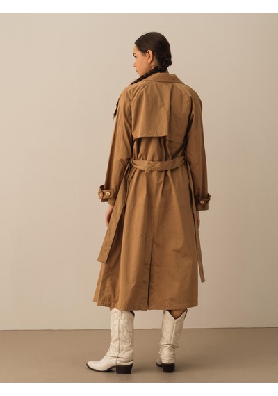 Xint Taş Rengi Pamuk Dokulu Oversize Trençkot 290446