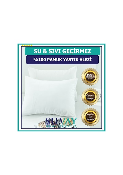 Suvay Su Sıvı Geçirmez Pamuklu Fermuarlı Terletmeyen Yastık Koruyucu Alez Kılıf 2 Adet