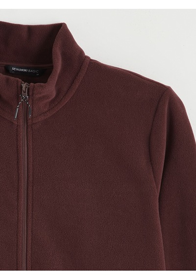 Lcwaıkıkı Classic Bordo Dik Yaka Uzun Kollu Polar Erkek Fermuarlı Sweatshirt