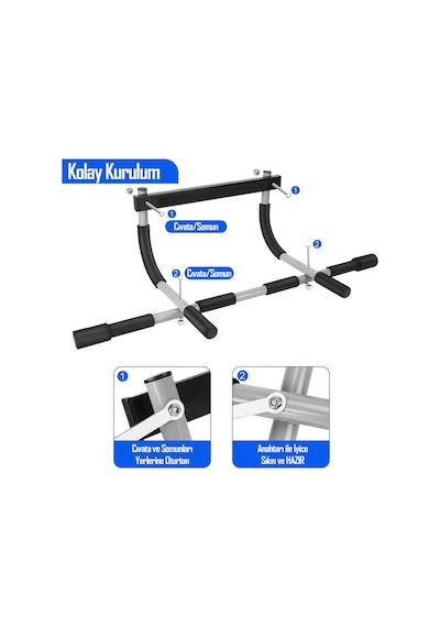 Kapı Barfiksi Çok Fonksiyonlu Mekik Şınav Barfix Aleti Demiri Çubuğu Chin Up Pull Up Demiri Siyah