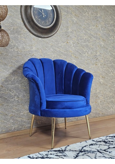 Zafir Tekli İstiridye Gold Kaplama Sivriltme Ayak Çay Seti Koltuk Tekli Berjer , Balkon, Salon, Ofis Mavi