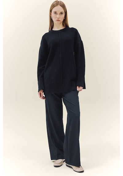 Defacto Loose Fit Bisiklet Yaka Triko Kazak Tunik F4547ax25wnnv105 Lacivert-nv105