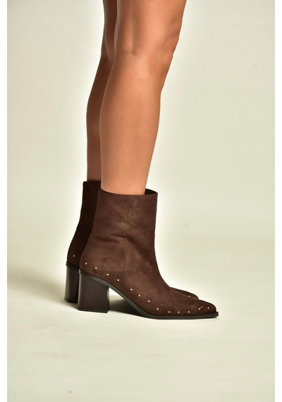 Fox Shoes Z308400102 Kahverengi Süet Kalın Topuklu Pimli Kadın Bot