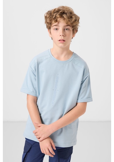 Tommylife Açık Mavi Pamuklu Yumuşak Dokulu Oversize Baskılı Erkek Çocuk T-shirt - 11301 Açık Mavi