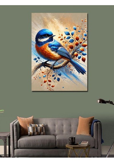 Kanvas Tablo Mavi Kuş Ve Dallar 100cmx140cm