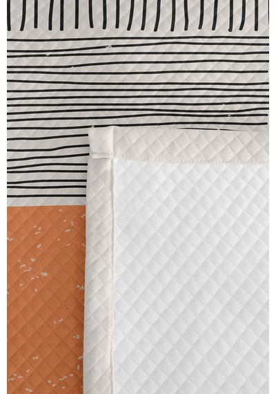 Geometrik Çizgili Siyah Genç Odası Tek Kişilik Pike Takımı - Somon 160x220 Cm Kapitone Yatak Örtüsü Turuncu