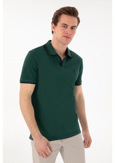 U.S. Polo Assn. Erkek Slim Fit Polo Yaka Koyu Yeşil Tişört 50298081-VR079