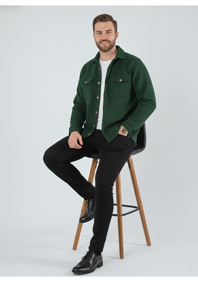 Yxc Trend Maker Erkek Slim Fit Düğmeli Yaka Çift Cepli Düz Siyah Polar Erkek Gömlek Yeşil Yxc Trend Maker Erkek Slim Fit Düğmeli Yaka Çift Cepli Düz Siyah Polar Erkek Gömlek Yeşil
