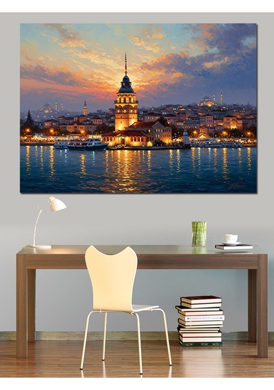 Ahşap Tablo Gün Batımı İstanbul Kız Kulesi Dekoratif Tablolar