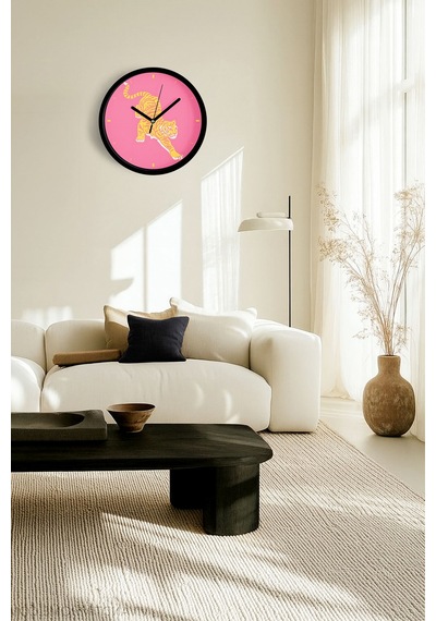 Kaplan Temalı Modern Duvar Saati - 30cm - Önü Camlı Siyah Kasa - Sessiz Mekanizma-jh0020 Siyah