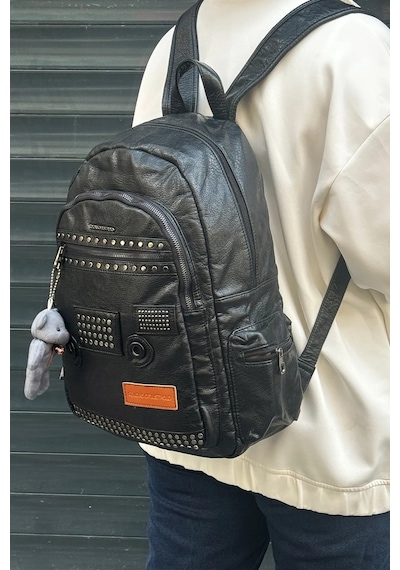 Just Polo Kadın Büyük Boy İthal Yıkamalı Deri Okul Ve Sırt Çantası Tote Bag Siyah