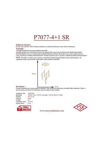 Eray Aydınlatma P7077-4+1 5li Sarkıt Led Avize Gold