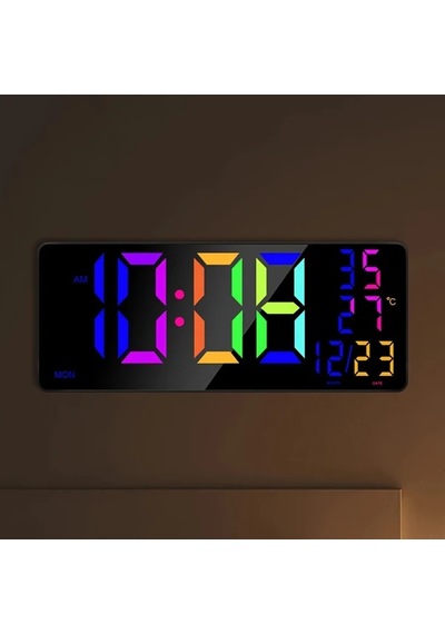 Wangxi 1 Adet 16 İnç Büyük Dijital Duvar Saati Siyah Rgb Alarm 4 Seviye Parlaklık Uzakt Siyah