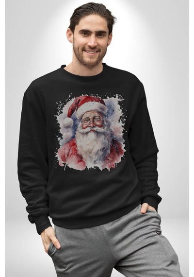 Mutlu Noel Baba Yeni Yıl Tasarımı Unisex Siyah Baskılı Sweatshirt Siyah