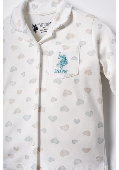 U.S. Polo Assn. Nakışlı Kız Bebek Cute Hearts Beyaz Gömlek Pijama Takımı Usb3203-c-v1 Usb3203-c-v1