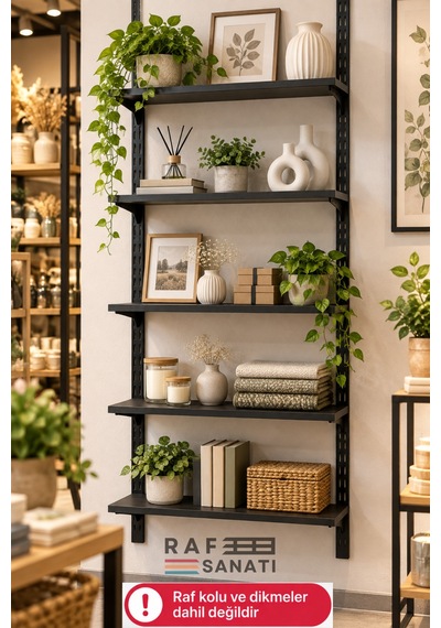 5 Li Set - Suntalam Raf Tablası 60x30 Cm Siyah Ahşap Raf Konik Dikme Sistemleri İle Uyumlu