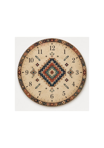 AA Shop Anadolu Motifli Baskılı Duvar Saati Etnik Kilim Desenli Sessiz Dekoratif Baskılı Ahşap Saat 802 Çoklu Renkli