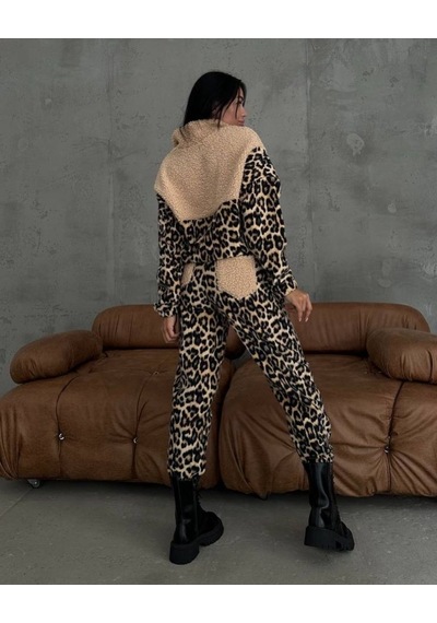Sinemonline Kadın 3 Iplik Kumaş Leopar Desenli Ikili Takım Leopar