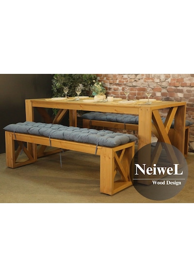 Neiwel Garden Mora Doğal Ahşap Banklı Bahçe Masa Takımı-100-200 Takım Açık Ceviz