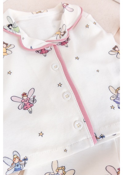 Babymod Bebe Yaka Önden Düğmeli Melek Desenli Kız Bebek Pijama Krem