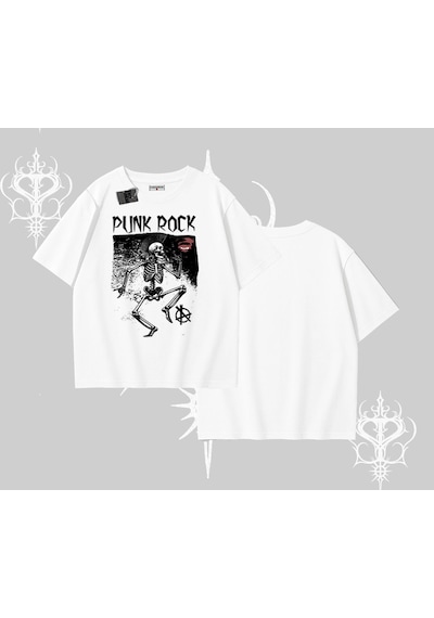Startmore Startmore Oversize Tshirt Punk Rock Chaos Skeleton Riot Beyaz