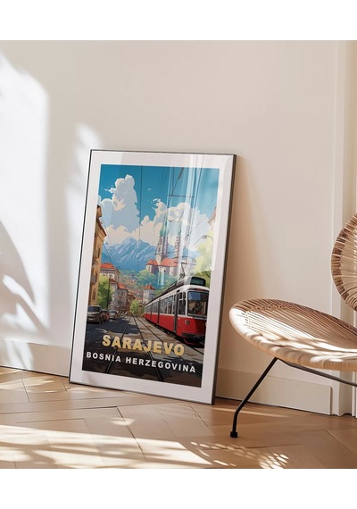 Çerçevesiz Poster Dağların Gölgesinde Sarajevo Şehir Manzarası