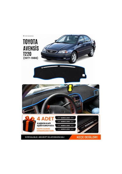 Toyota Avensis T220 1997-2002 Uyumlu Torpido Örtüsü, Torpido Kılıfı - Siyah Mavi