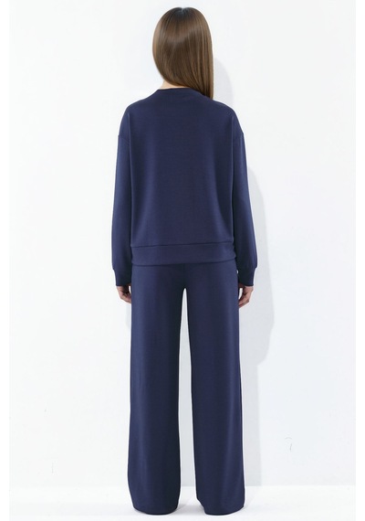 Hiccup Modal Touch Basic Sweatshirt & Geniş Paça Pantolon İkili Takım Lacivert