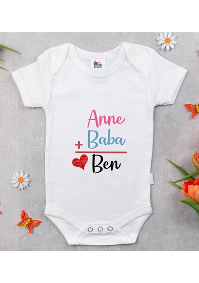 Bk Kids Anne Baba Tasarımlı Beyaz Bebek Body Zıbın-1 Çok Renkli